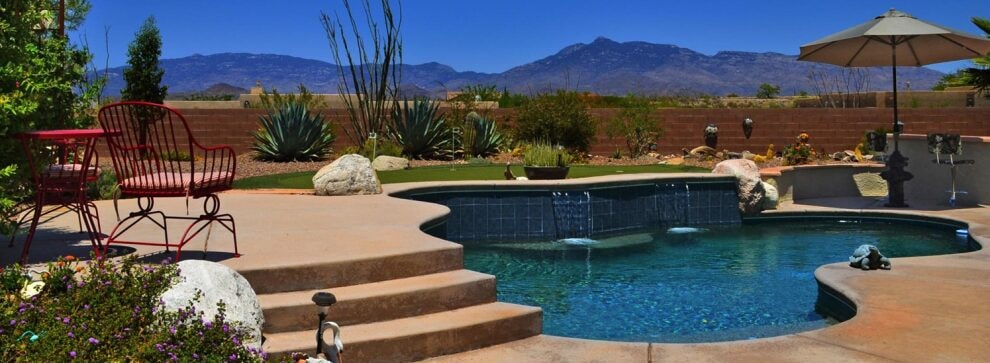 Backyard pool with desert landscape in Arizona